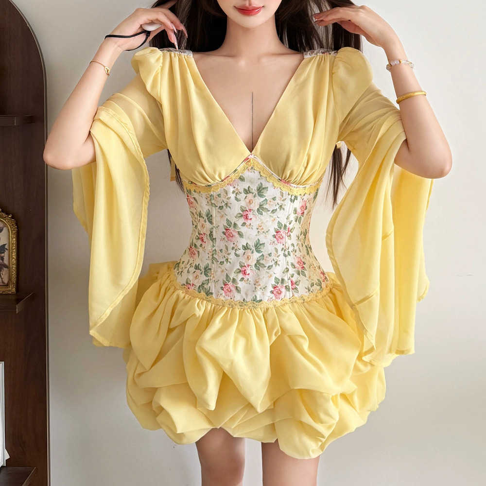 Zara Summer Vintage Royal Floral Patchwork Collar Puffy Dress